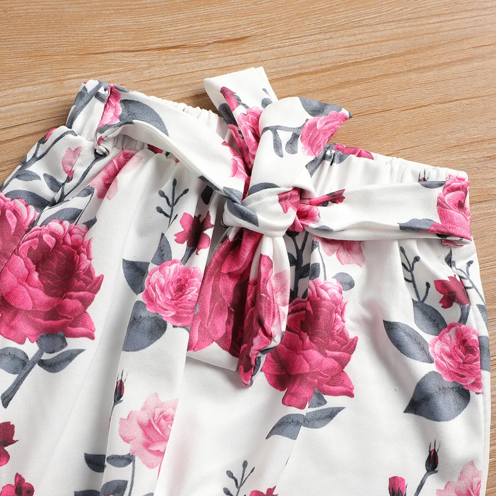 3pcs Baby Girl 95% Cotton Ruffle Long-sleeve Romper and Floral Print Pants with Headband Set big image 4