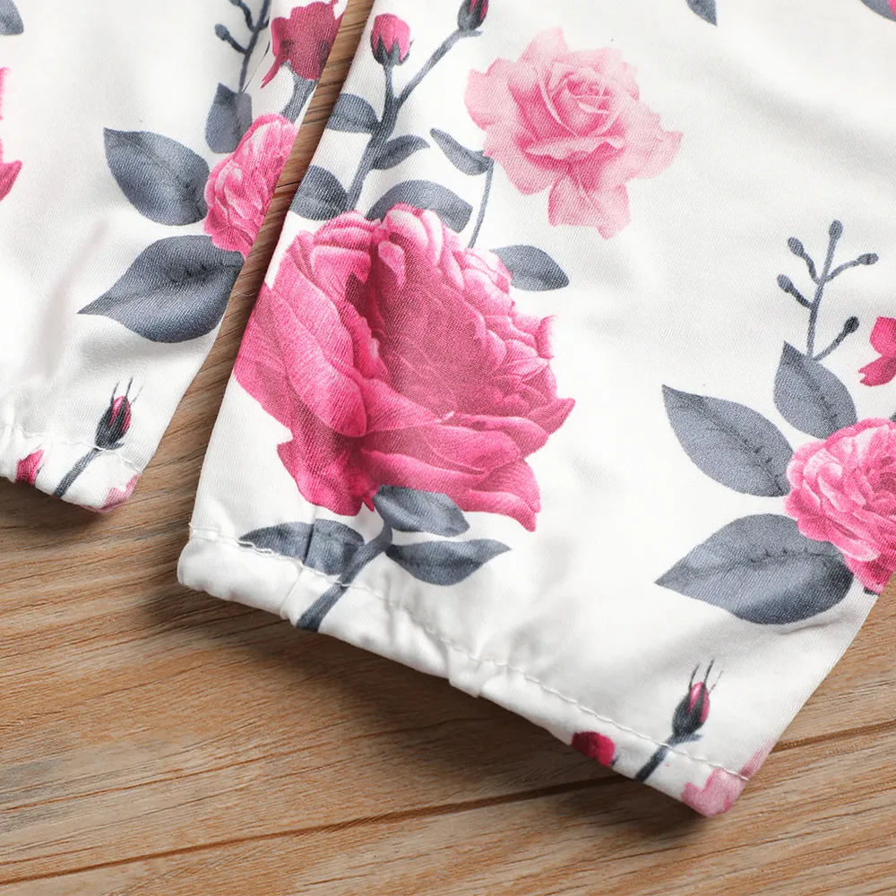 3pcs Baby Girl 95% Cotton Ruffle Long-sleeve Romper and Floral Print Pants with Headband Set big image 5