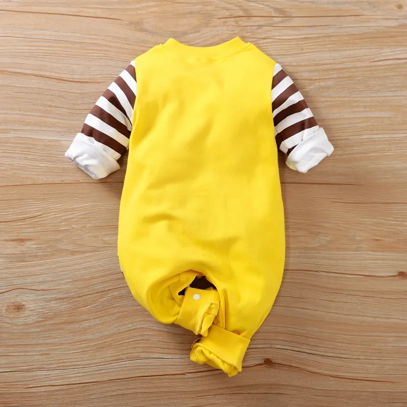 嬰兒 男 立體造型 長頸鹿 童趣 長袖 長腿連身衣 黃色 big image 1