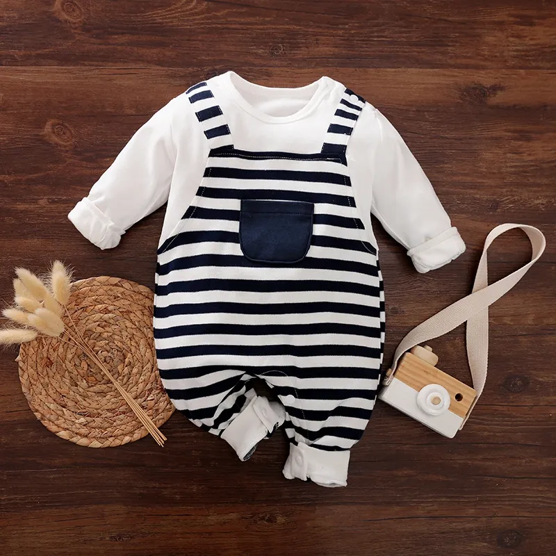 Baby Boy/Girl 100% Cotton Stripe Print Jumpsuit/ Hat And Gloves Set/ Shoes