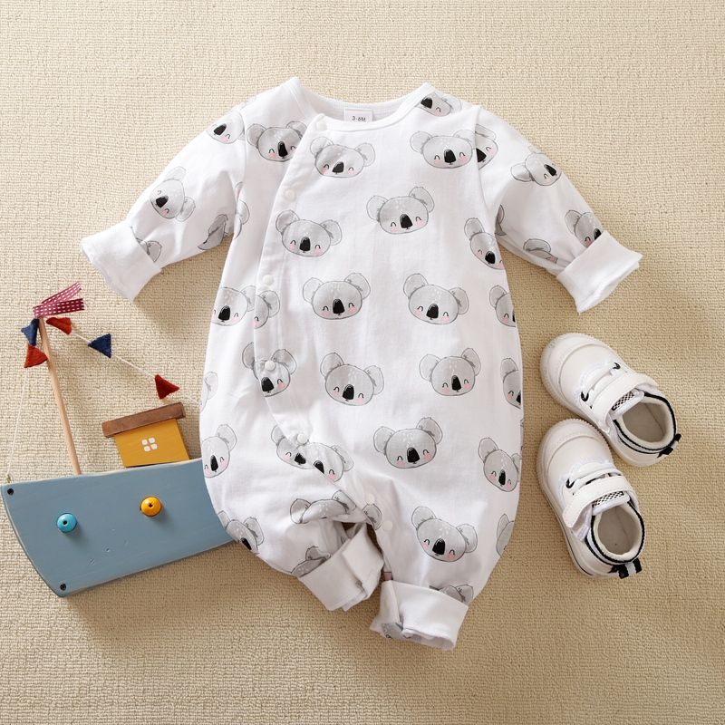 

100% Cotton Bear Allover Long-sleeve Baby Jumpsuit