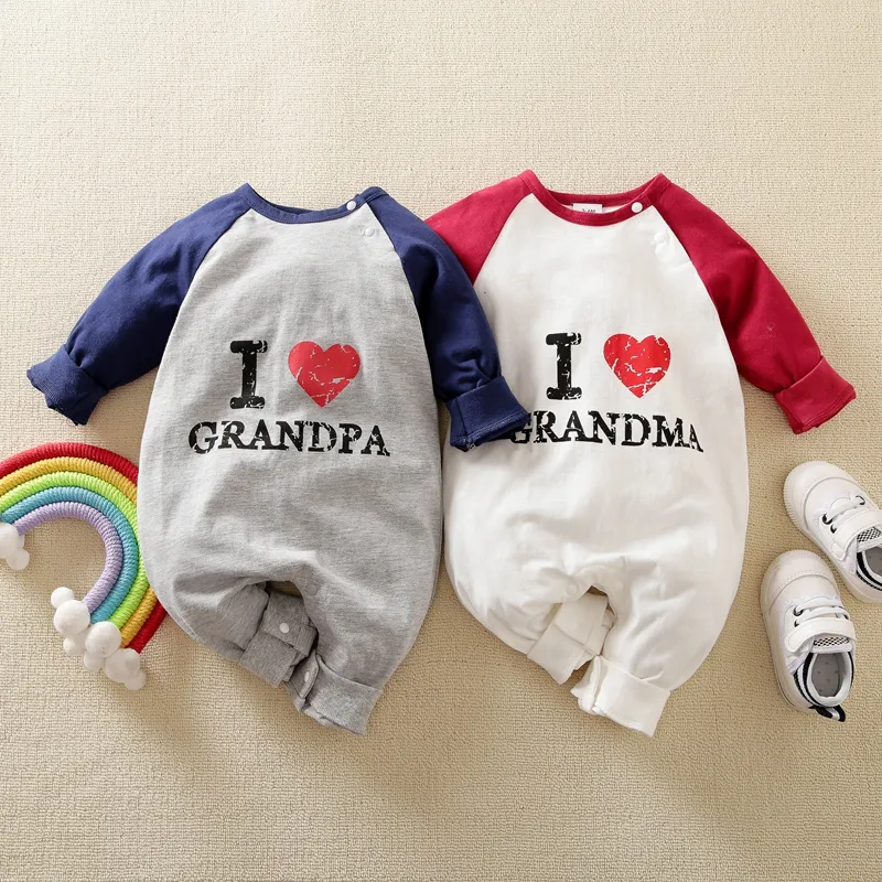 100% Cotton Letter and Heart Print Long-sleeve Baby Jumpsuit Dark Blue big image 1