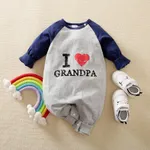 100% Cotton Letter and Heart Print Long-sleeve Baby Jumpsuit Dark Blue