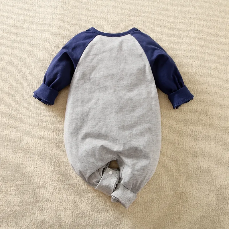 Dia da Mãe Bebé Unissexo Costuras de tecido Infantil Manga comprida Macacão Azul Escuro big image 1