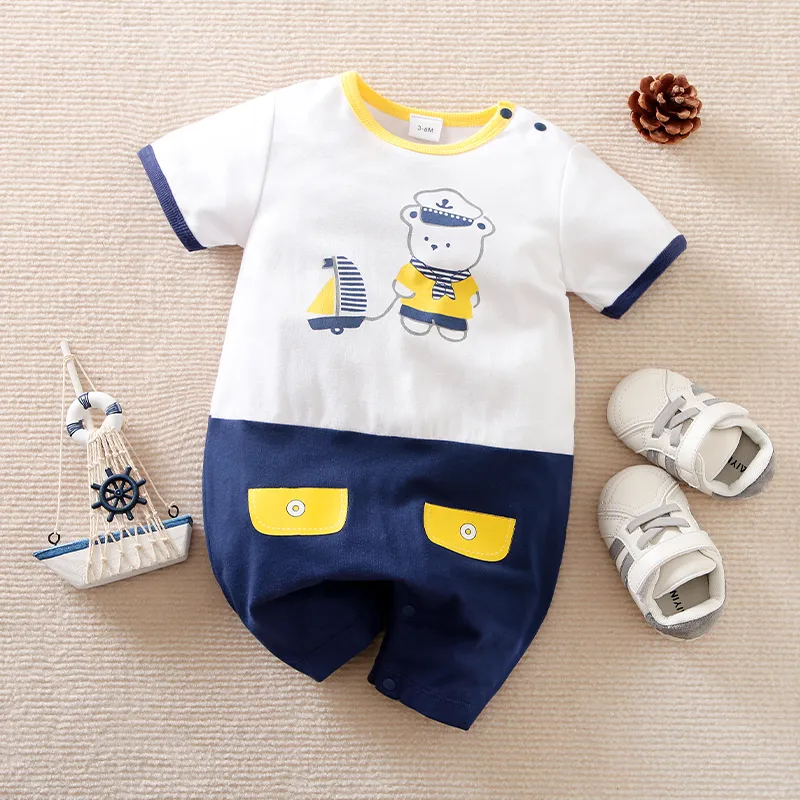 

100% Cotton Baby Boy/Girl Nautical Style Short-sleeve Romper