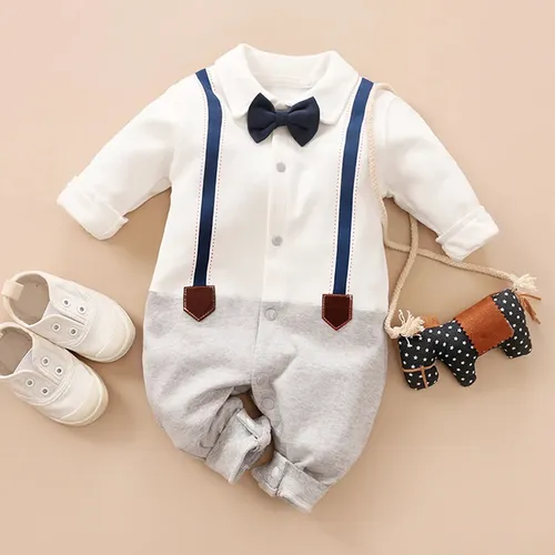 Baby Boy 95% Cotton Faux Layering Bow Tie Jumpsuit