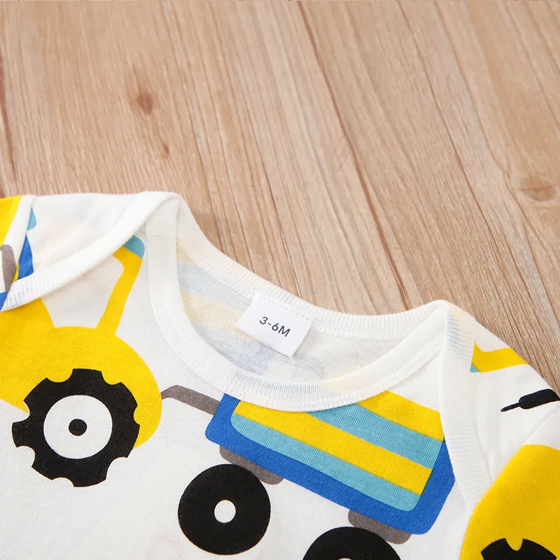 Baby Boy 100% Cotton Vehicle Print Short-sleeve Romper White big image 1