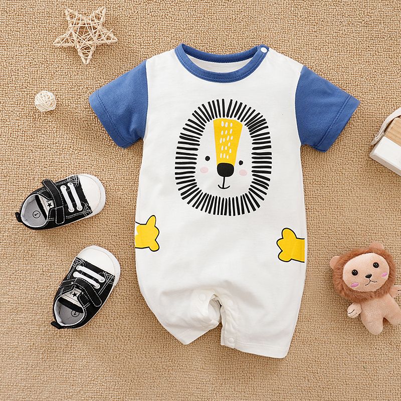 

Baby Boy 100% Cotton Lion Print Short-sleeve Jumpsuit