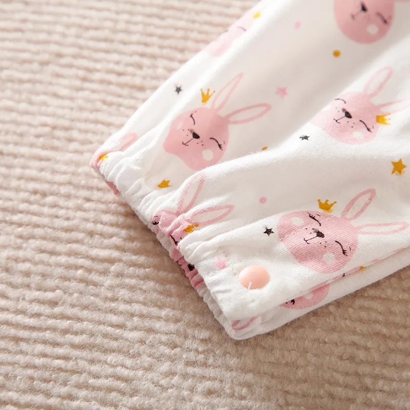 Baby Girl 100% Cotton Buttons Front Ruffle Rabbit Graphic Puff-sleeve Jumpsuit  Pink image 3