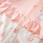 Baby Girl 100% Cotton Buttons Front Ruffle Rabbit Graphic Puff-sleeve Jumpsuit  Pink image 4
