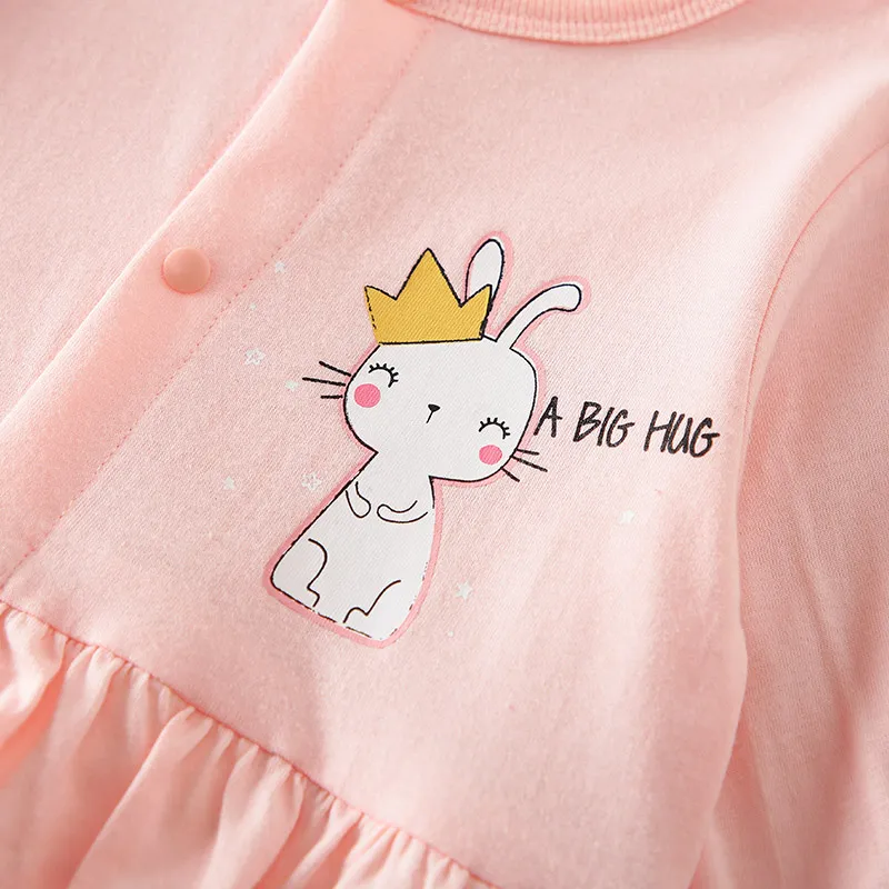 Baby Girl 100% Cotton Buttons Front Ruffle Rabbit Graphic Puff-sleeve Jumpsuit  Pink image 6