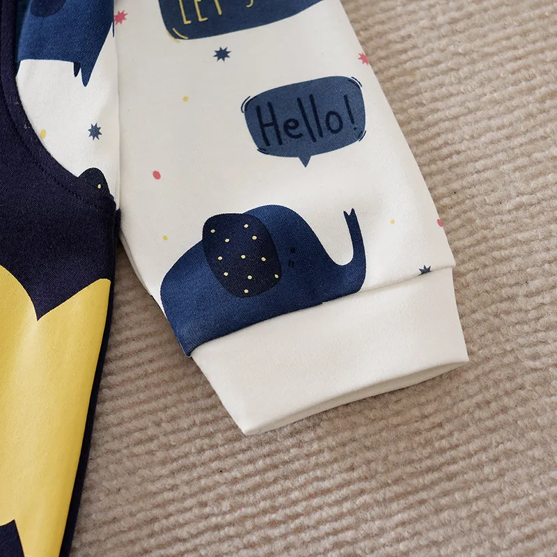 Baby Boy 100% Cotton Elephant Print Bow Tie Lapel Collar Long-sleeve Romper Blue image 5