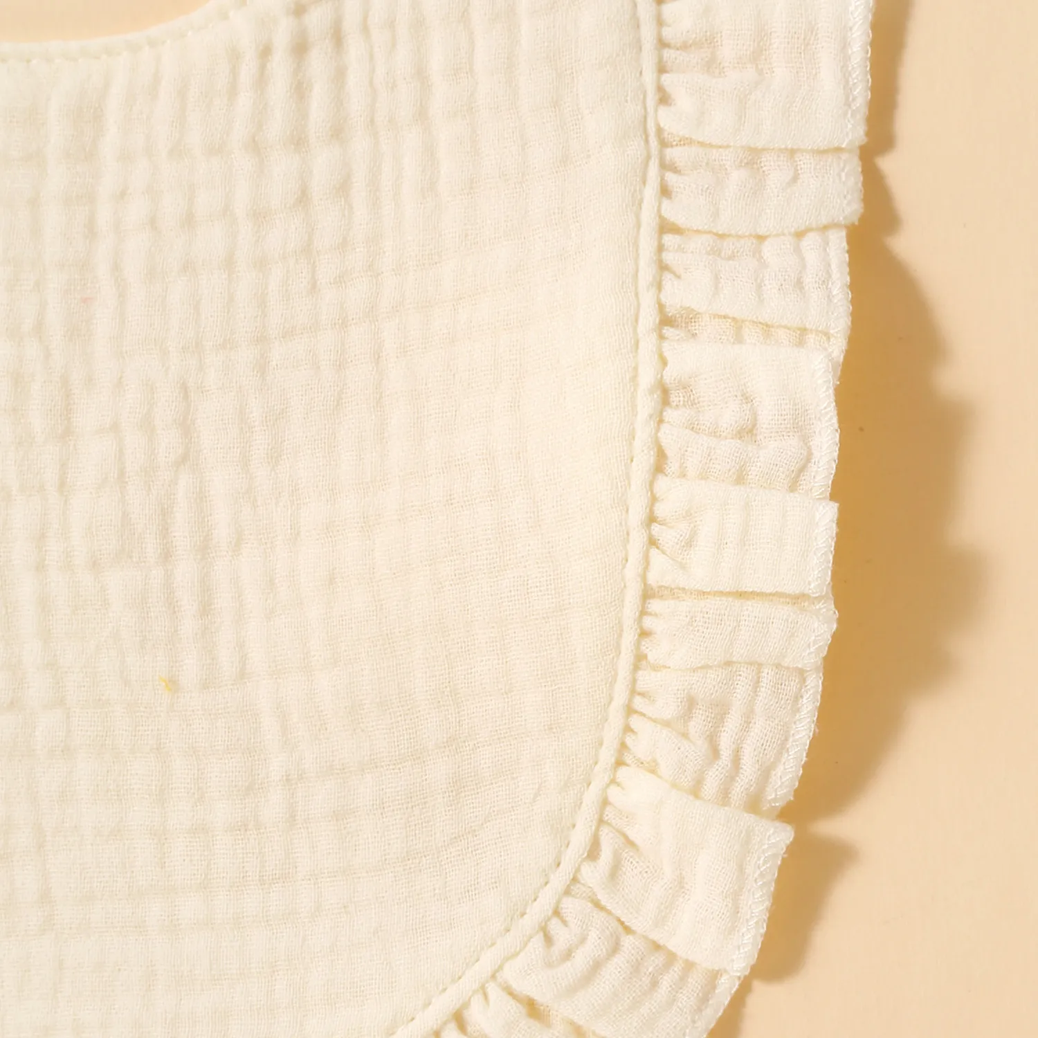 

100% Cotton Pure Color Ruffle Trim Textured Baby Bib Snap Button Gauze Washable Drool Teething Saliva Towel Bib