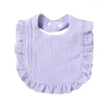 100% Cotton Pure Color Ruffle Trim Textured Baby Bib Snap Button Gauze Washable Drool Teething Saliva Towel Bib Light Purple