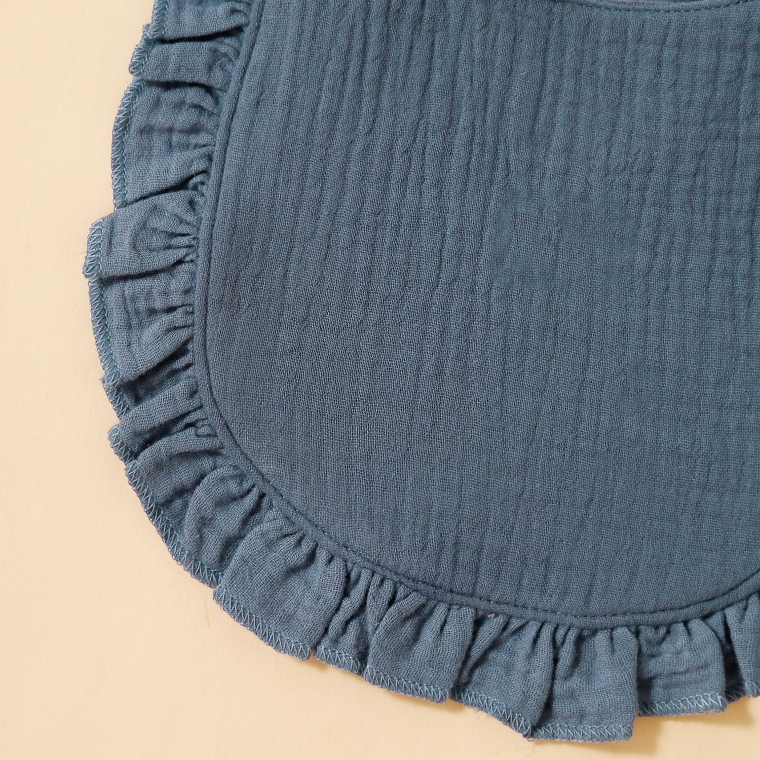 100% Cotton Pure Color Ruffle Trim Textured Baby Bib Snap Button Gauze Washable Drool Teething Saliva Towel Bib