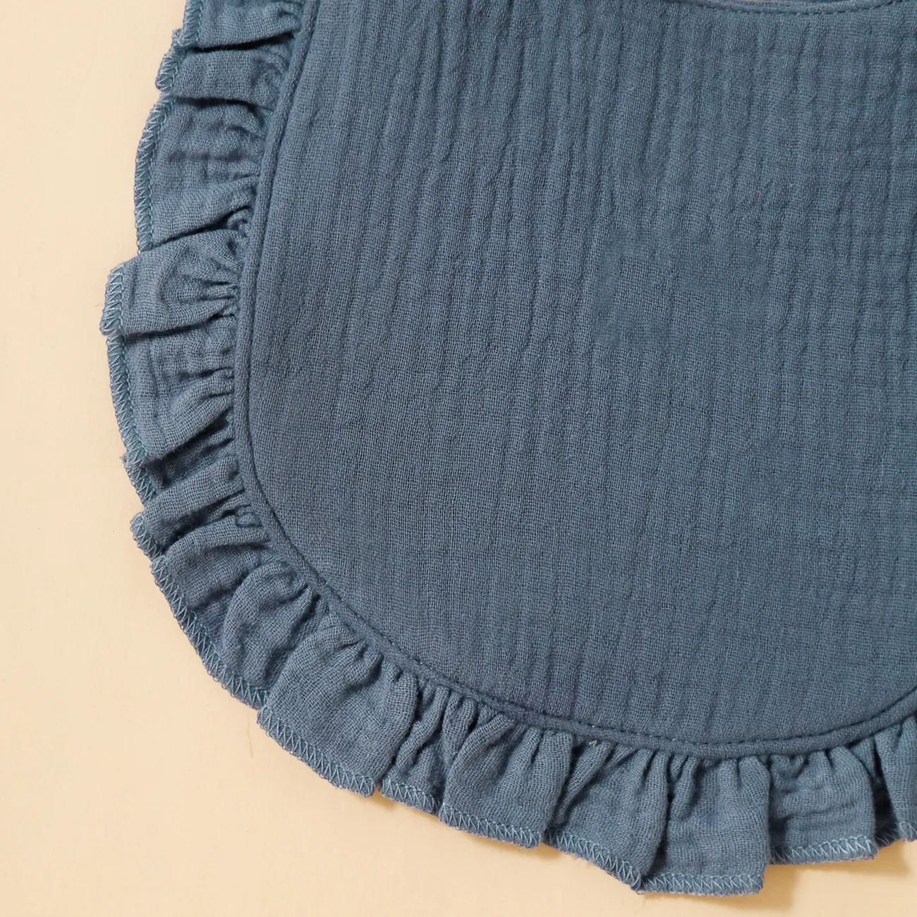100% Cotton Pure Color Ruffle Trim Textured Baby Bib Snap Button Gauze Washable Drool Teething Saliva Towel Bib Bluish Grey big image 1
