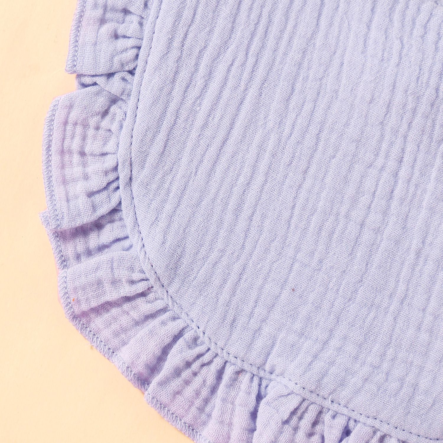 100% Cotton Pure Color Ruffle Trim Textured Baby Bib Snap Button Gauze Washable Drool Teething Saliva Towel Bib