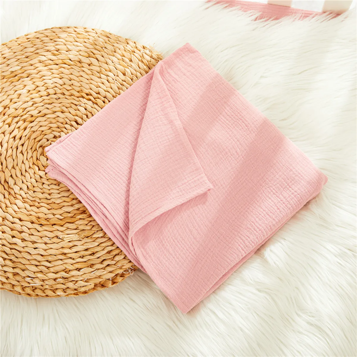 100% Cotton Muslin Baby Gear Includes Bib / Swaddling Blanket / Crib Sheet / Single Layer Quilt / Burp Cloth / Pillow / Washcloth Color-A