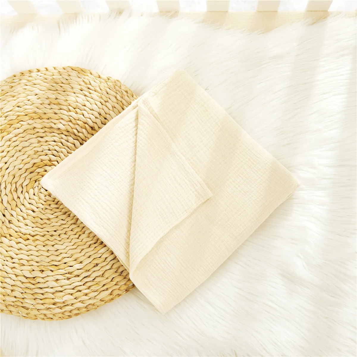 100% Cotton Muslin Baby Gear Includes Bib / Swaddling Blanket / Crib Sheet / Single Layer Quilt / Burp Cloth / Pillow / Washcloth