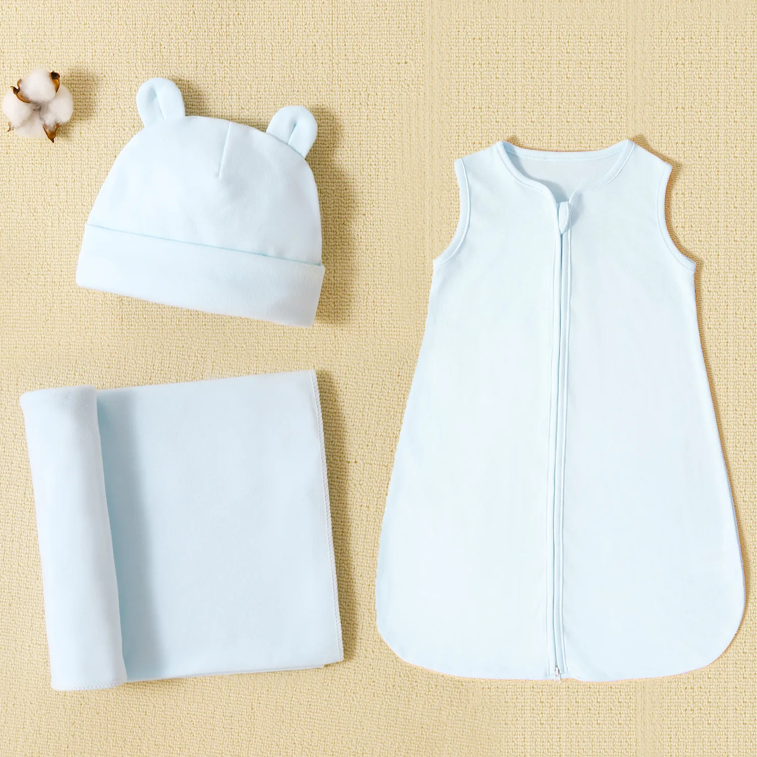 100% Cotton Sleeveless Baby Sleeping Bags / Swaddling Blanket / Beanie Hat  big image 1