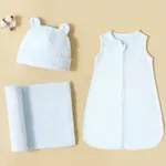 100% Cotton Sleeveless Baby Sleeping Bags / Swaddling Blanket / Beanie Hat Light Blue