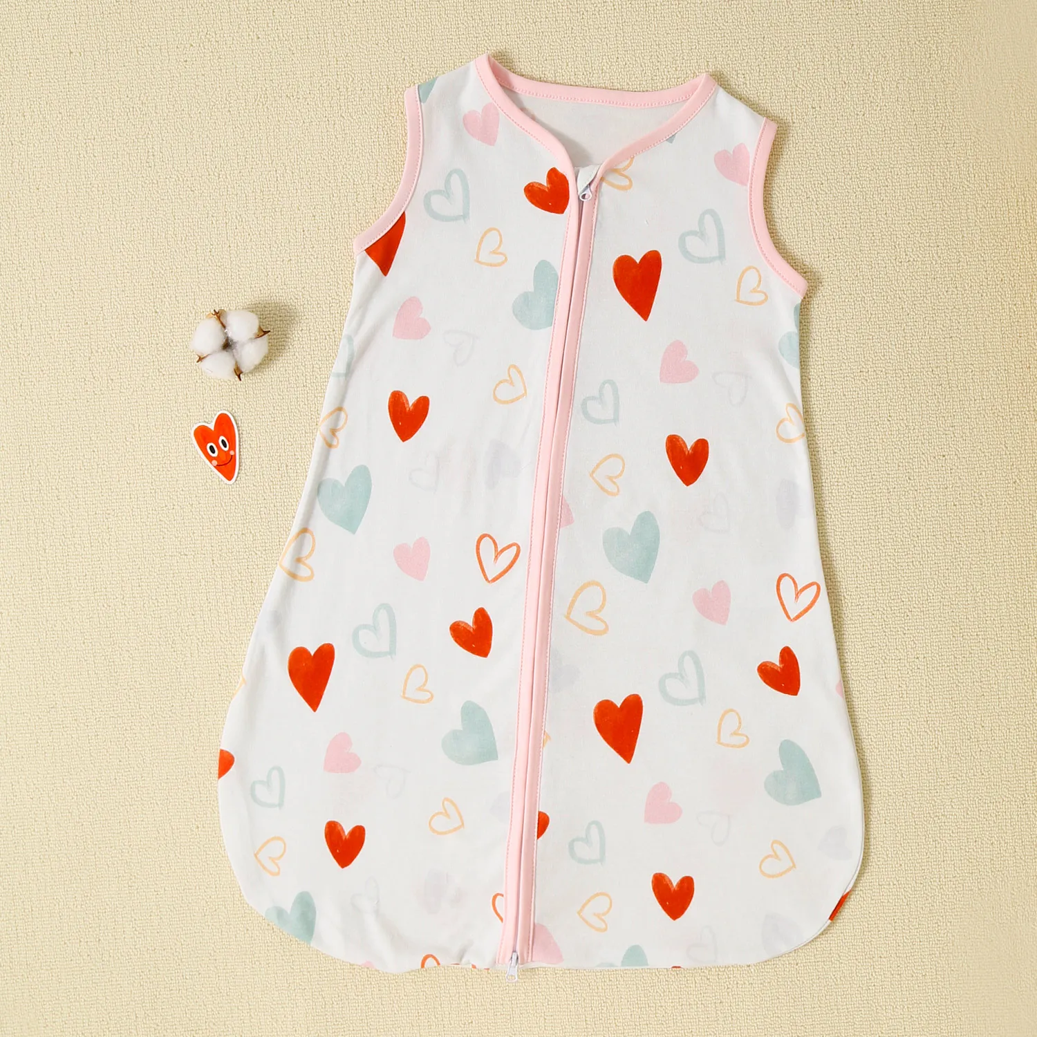 100% Cotton Colorful Heart Print Baby Sleeping Bags / Swaddling Blanket / Pillow Light Pink image 3