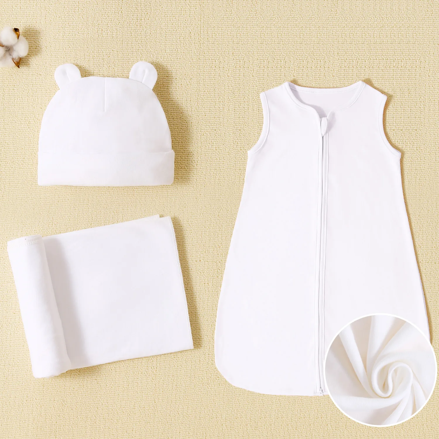 100% Cotton Sleeveless Baby Sleeping Bags / Swaddling Blanket / Beanie Hat