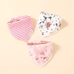 3-pack Baby Triangle Saliva Towel Allover Print Snap Button Adjustable Cotton Bibs for Baby Girl Color-A