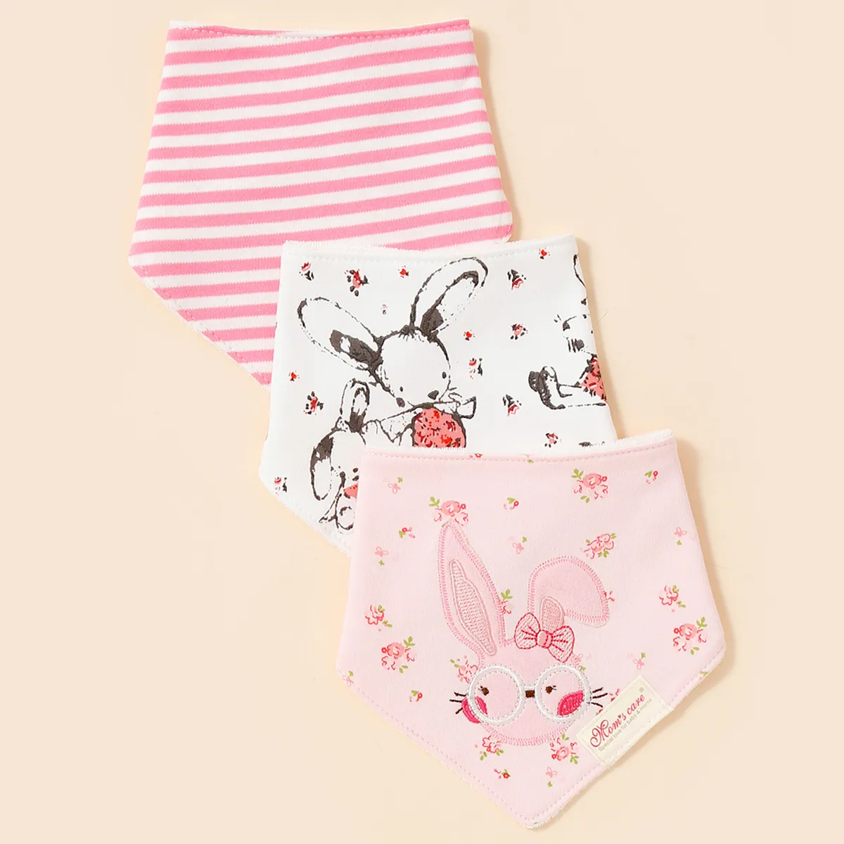 3-pack Baby Triangle Saliva Towel Allover Print Snap Button Adjustable Cotton Bibs for Baby Girl  image 3
