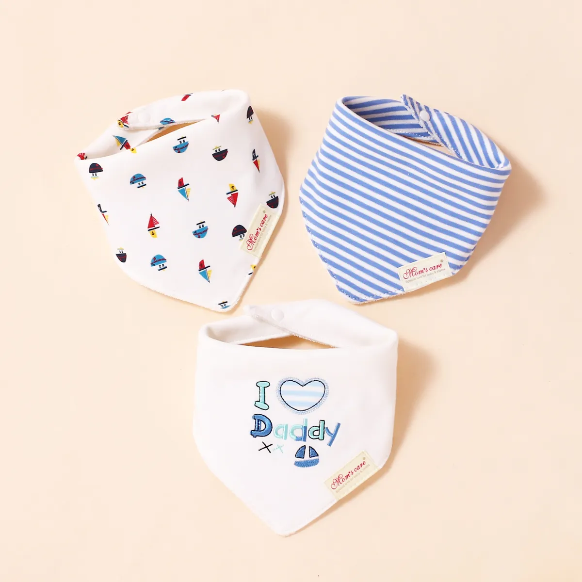 3-pack Baby Triangle Saliva Toalha Allover Print Snap Button Bibs ajustável de algodão para o bebê menino  big image 1
