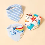 3-pack Baby Triangle Saliva Toalha Allover Print Snap Button Bibs ajustável de algodão para o bebê menino Cor-B
