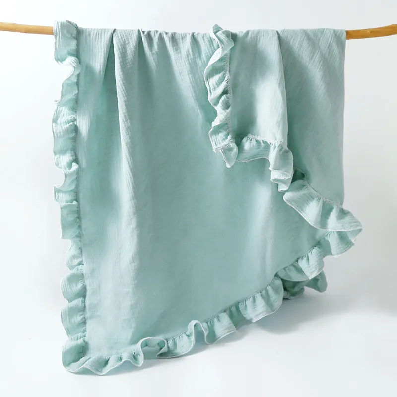 100% Cotton Baby Ruffle Quilt Throw Wearable Blankets Mint Green