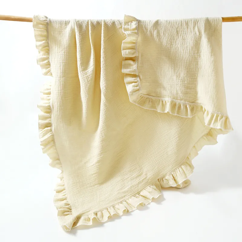 100% Cotton Baby Ruffle Quilt Throw Wearable Blankets Apricot