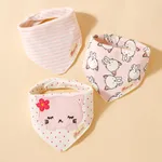 3-pack Baby Triangle Saliva Towel Allover Print Snap Button Adjustable Cotton Bibs for Baby Girl Color-B