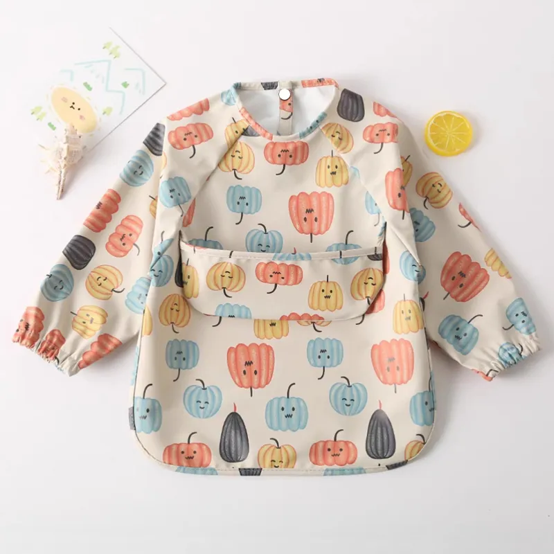 À prova de bagunça bebê babador, bonito vestido de manga comprida, babadores impermeáveis para crianças, Baby Smock Cor-A big image 1