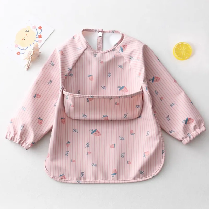 À prova de bagunça bebê babador, bonito vestido de manga comprida, babadores impermeáveis para crianças, Baby Smock Cor-B