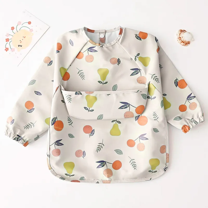 À prova de bagunça bebê babador, bonito vestido de manga comprida, babadores impermeáveis para crianças, Baby Smock Cor-C