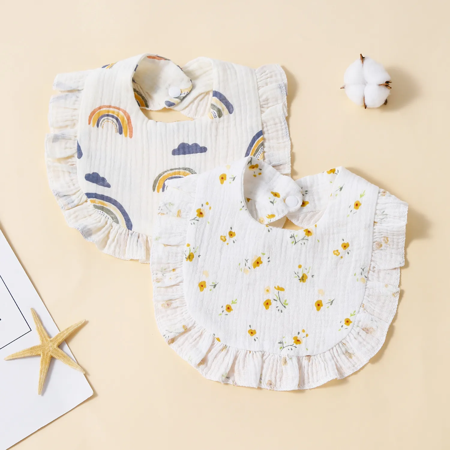 2-pack Baby 100% Cotton Allover Print Bib
 Color-B