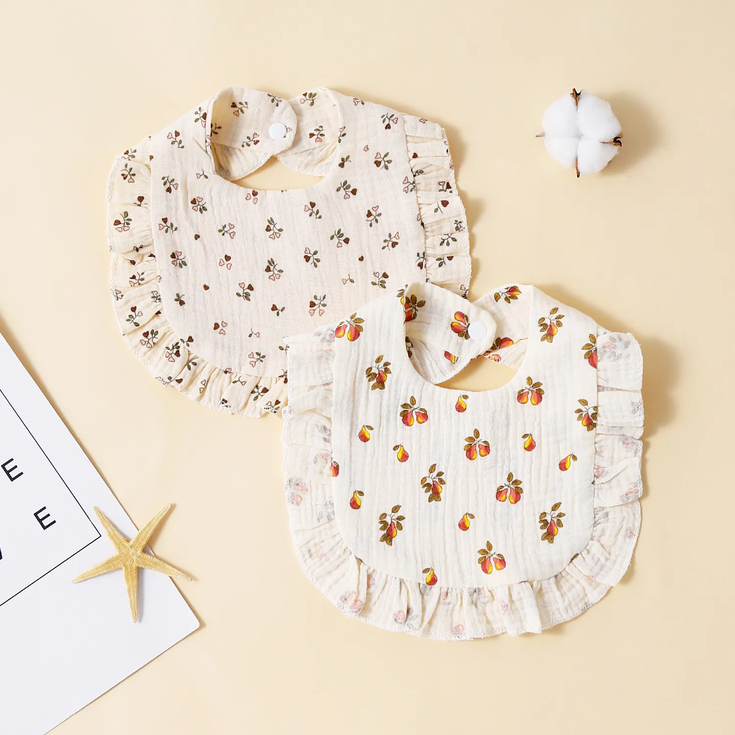 2-pack Baby 100% Cotton Allover Print Bib
 Color-D
