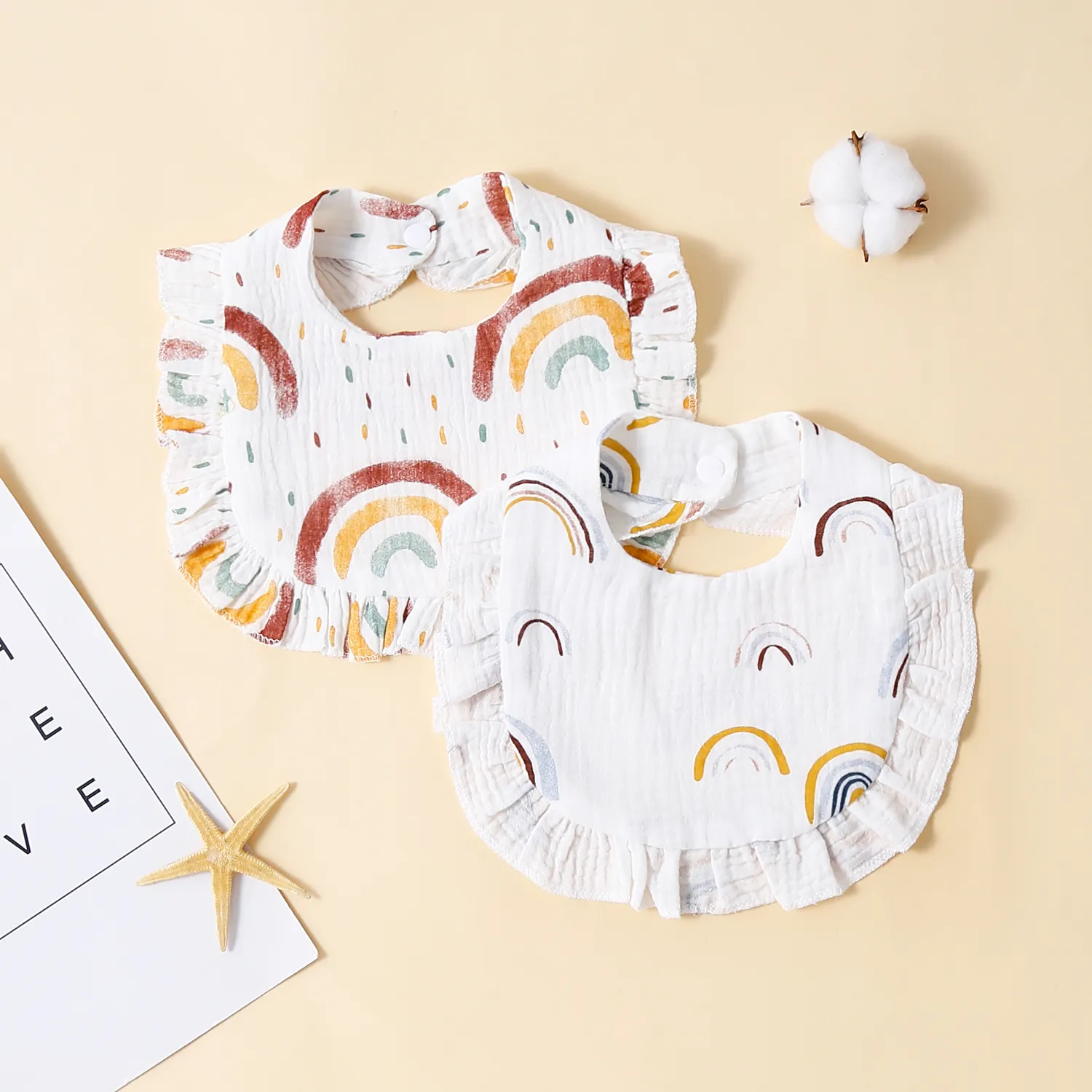 100% Cotton Ruffle Soft Comfy Breathable Gauze Fabric Unisex Babies' Teething Bibs