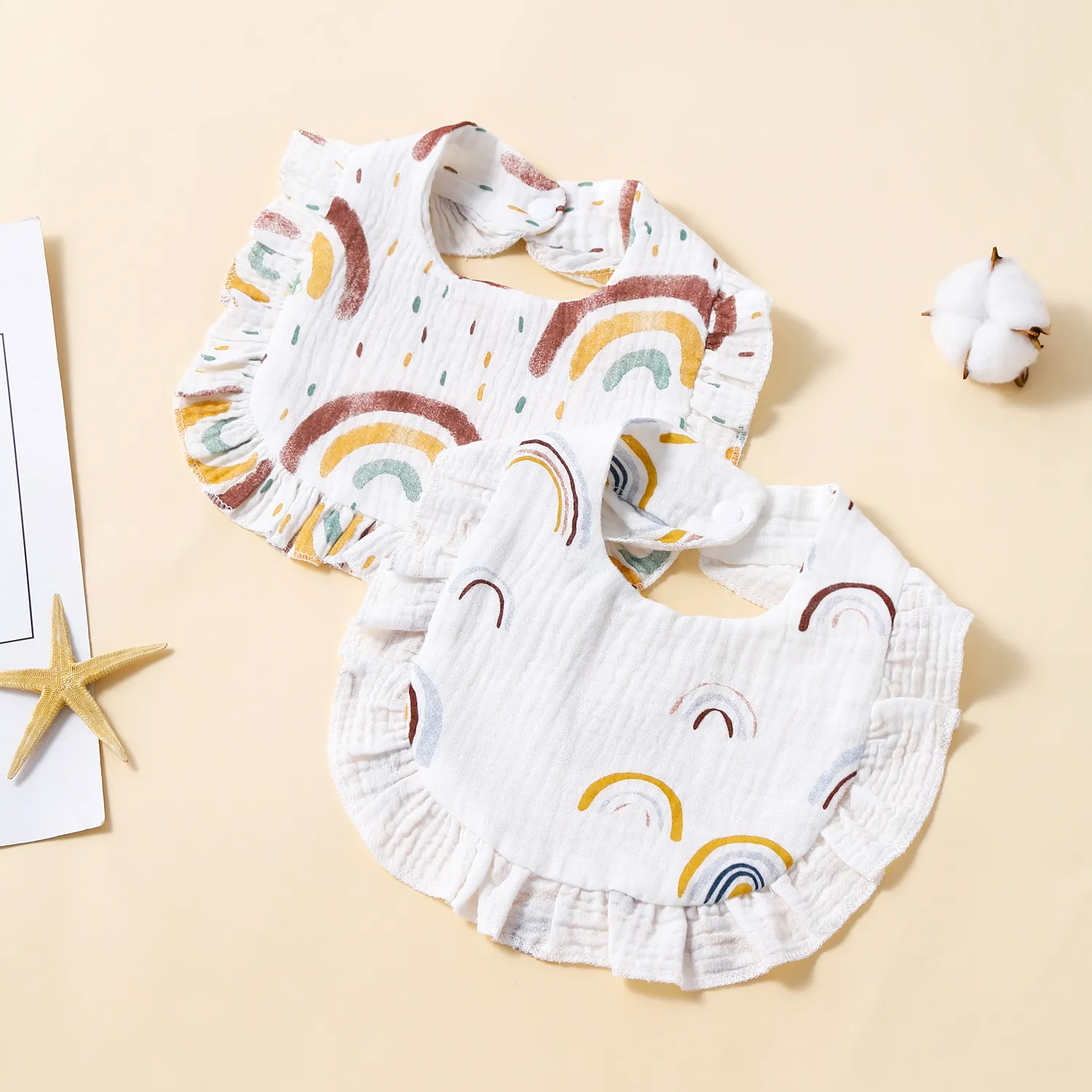 100% Cotton Ruffle Soft Comfy Breathable Gauze Fabric Unisex Babies' Teething Bibs  image 4