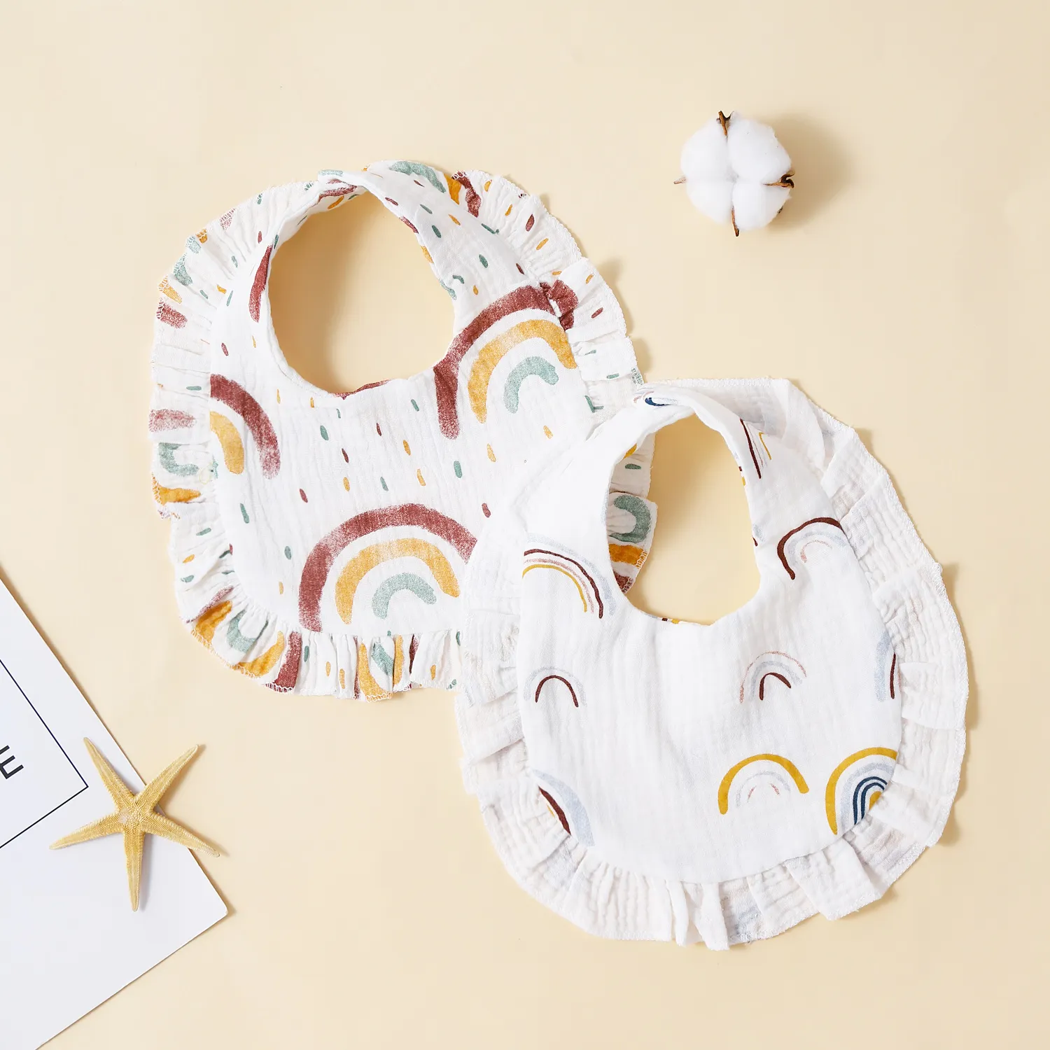 100% Cotton Ruffle Soft Comfy Breathable Gauze Fabric Unisex Babies' Teething Bibs  image 5