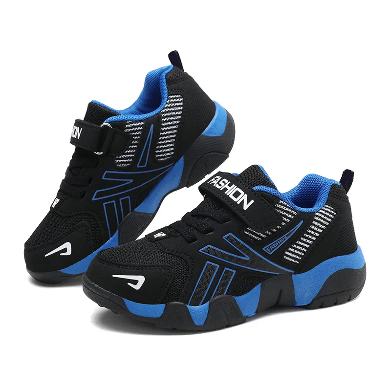 Toddler / Kid Navy Velcro Closure Mesh Panel Breathable Sports Shoes Black big image 1