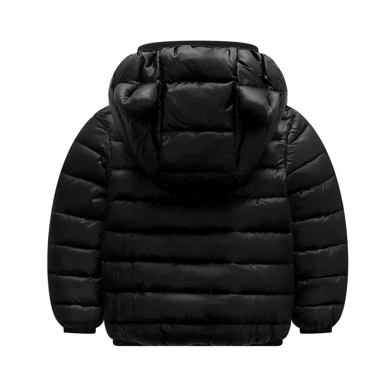 Solid Hooded 3D Ear Design Long-sleeve Baby Coat Jacket Black big image 1