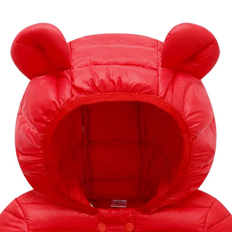 Solid Hooded 3D Ear Design Long-sleeve Baby Coat Jacket Red big image 1