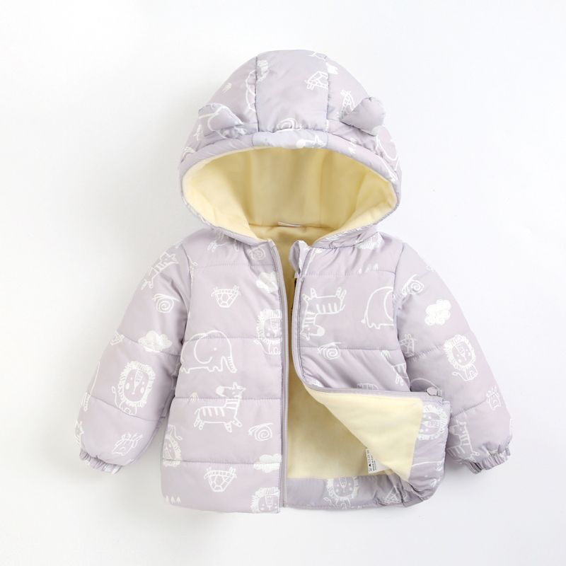 

Baby Cartoon Animals Print 3D Ears Blue Long-sleeve Hooded Coat