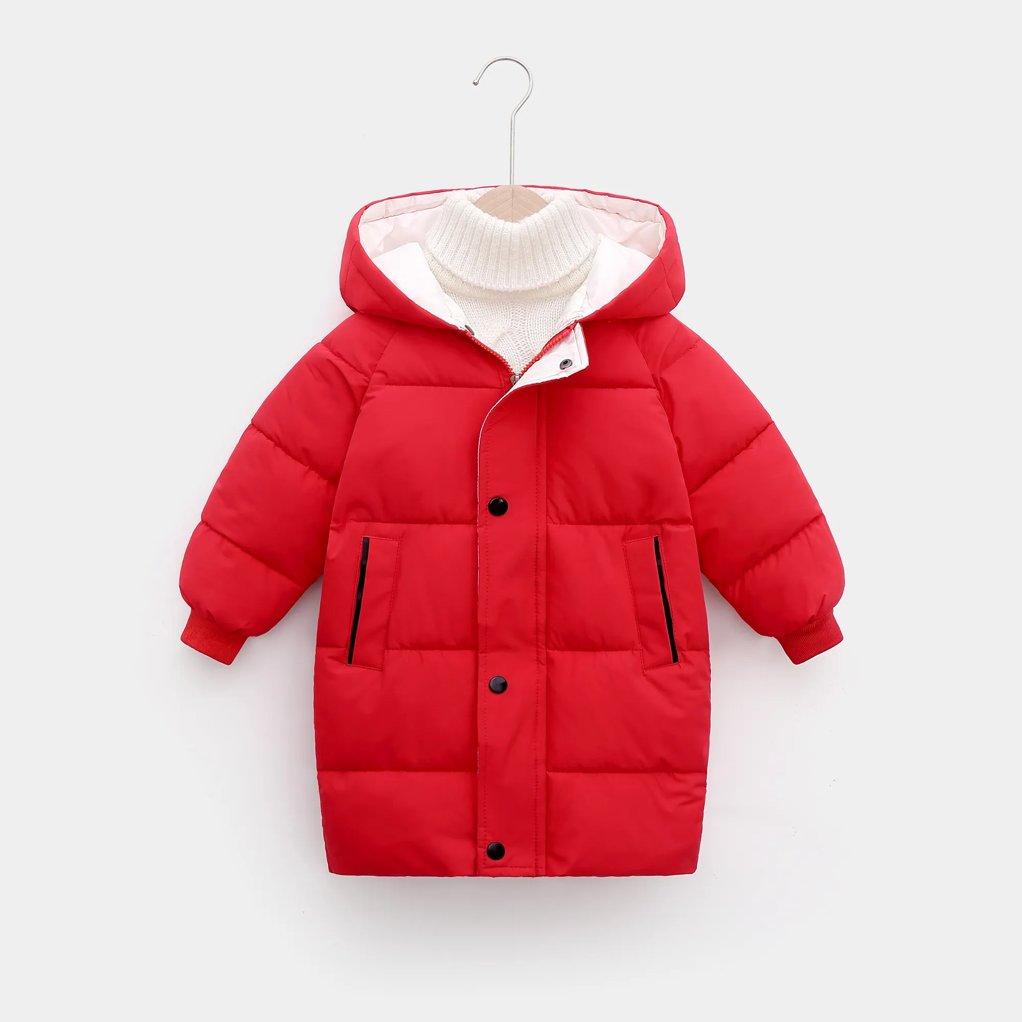Toddler/Kid Boy/Girl Hooded Button Design Cotton-Padded Coat Red