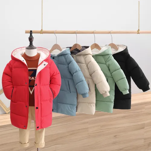 abrigo acolchado con diseño de botón con capucha de color sólido básico para niño/niña