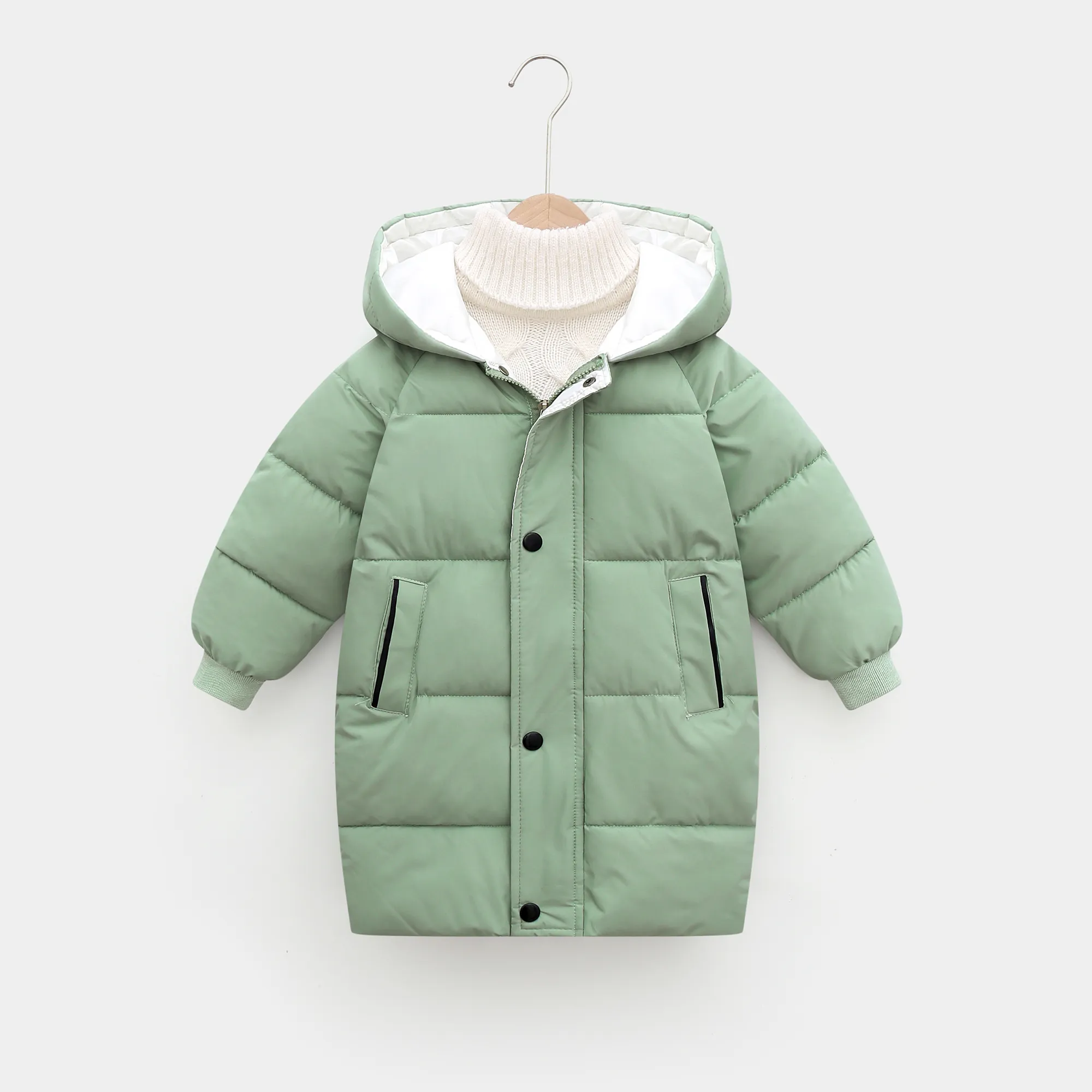 Toddler/Kid Boy/Girl Hooded Button Design Cotton-Padded Coat Green