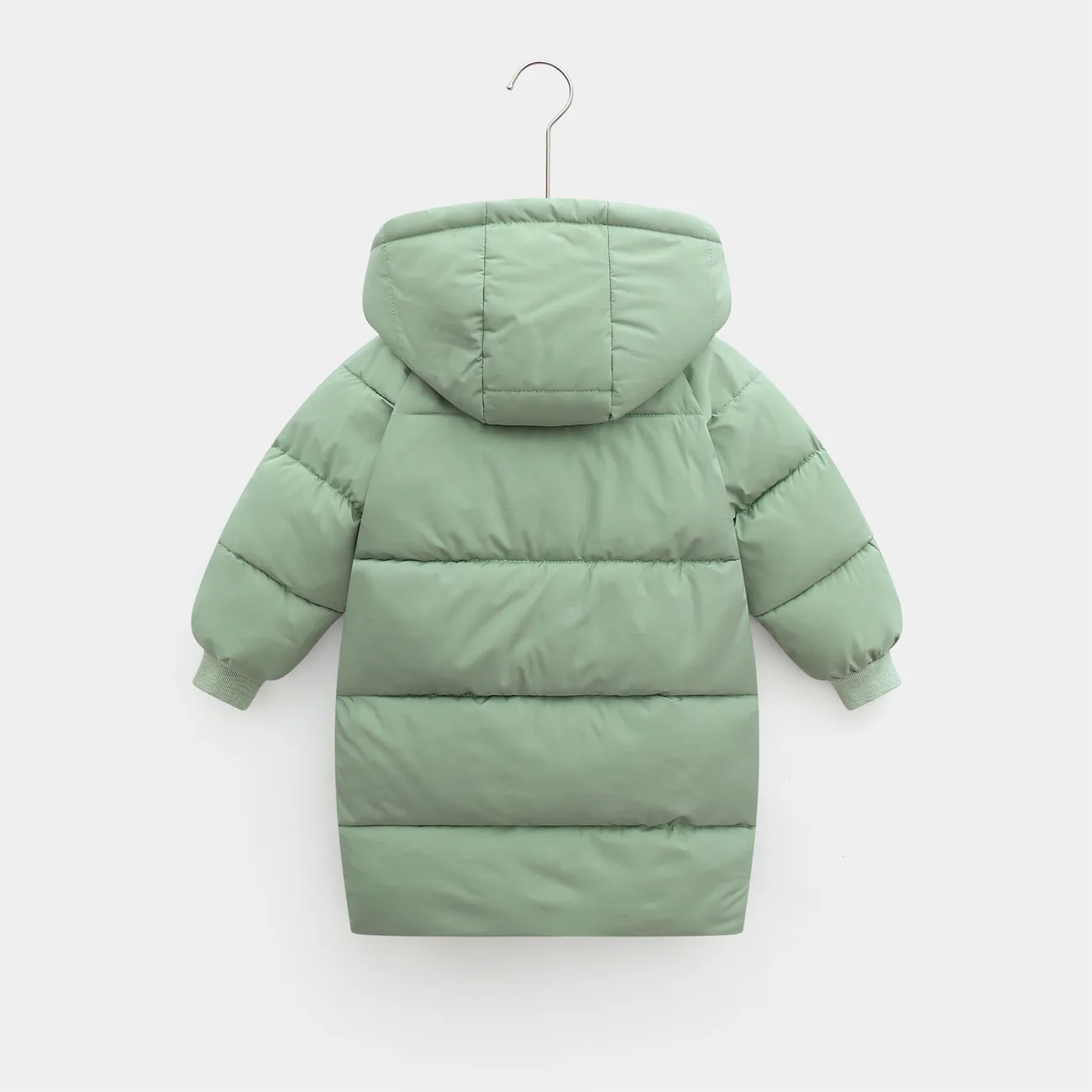 Einfarbiger, wattierter Mantel mit Kapuze und Knöpfen für Kleinkinder, Jungen/Mädchen grün big image 1